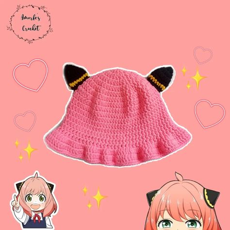 Kawaii Hats, Car Crochet, Crochet Fits, Kawaii Hat, Bucket Hat Crochet, Crochet Bucket, Anya Forger, Crochet Bucket Hat