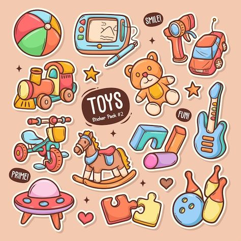 Toys Doodle, Cartoon Objects, Toys Clipart, Toys Drawing, Study Stickers, How To Draw Anything, Doll Cartoon, Doodle Vector, Bullet Journal Paper