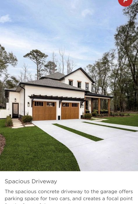 Midwestern Home Exterior, Front Garage Curb Appeal, Florida Farmhouse Exterior, Home Exterior 2023, Front Entrance Addition, Garage In Front Of House, Modern Country Home Exterior, Front Yard Pergola, Hgtv Smart Home 2022