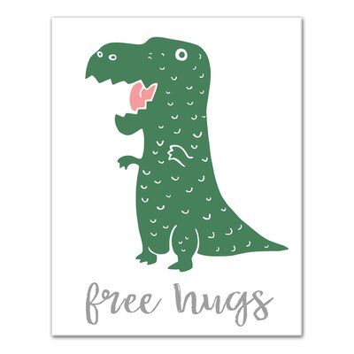 Zoomie Kids Maywood Free Hugs T-Rex Dino Canvas Art Cute Dino Paintings, Dinosaur Canvas, Butterfly Wall Decals, Oopsy Daisy, Animal Canvas Art, Free Hugs, Art Green, Animal Canvas, Watercolor Canvas