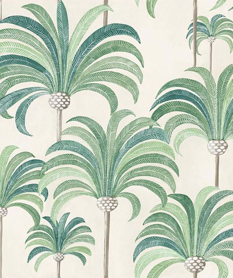 Fabric 280L tropical exotic Palm Palm Thévenon Curtain Installation, Fabric Art, Cactus Plants, Pattern Wallpaper, Chinoiserie, Trees To Plant, Palm Trees, Art Nouveau, Plant Leaves