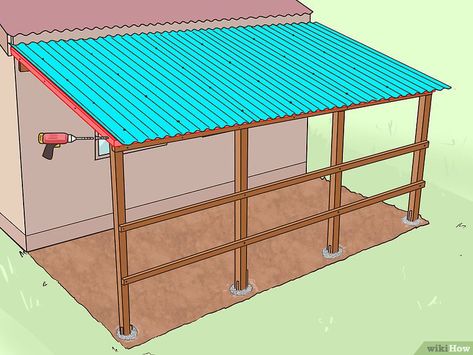 6 Ways to Add a Lean To Onto a Shed - wikiHow She Shed Plans, Lean To Shed Plans, Diy Storage Shed, Wood Shed Plans, Build Your Own Shed, Lean To, Shed Building Plans, Diy Shed Plans, Storage Shed Plans