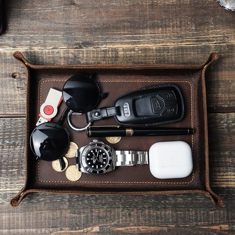 Leather Watch Roll, Storage Organizers, Leather Tray, Valet Tray, Desk Tray, Leather Desk, Desk Office, Travel Purse, Coin Ring