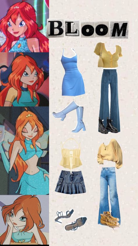 #winx #bloom #winxclub #winxbloom #moodboard #outfits #y2k #myfirstshuffle Winx Club Fashion Outfits, Winx Club Outfits Bloom, Winx Club Names, Bloom Outfits Winx Club, Bloom Winx Outfits, Winx Bloom Outfits, Bloom Winx Club Outfits, Winx Club Bloom Outfits, Winx Club Aesthetic Outfits