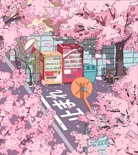 AnGoArt Shop | Redbubble Aesthetic Tokyo, Tree Blossom, Cherry Blossom Trees, Pink Sakura, Sakura Tree, Tokyo Street, Vending Machines, Beautiful Aesthetic, Blossom Trees