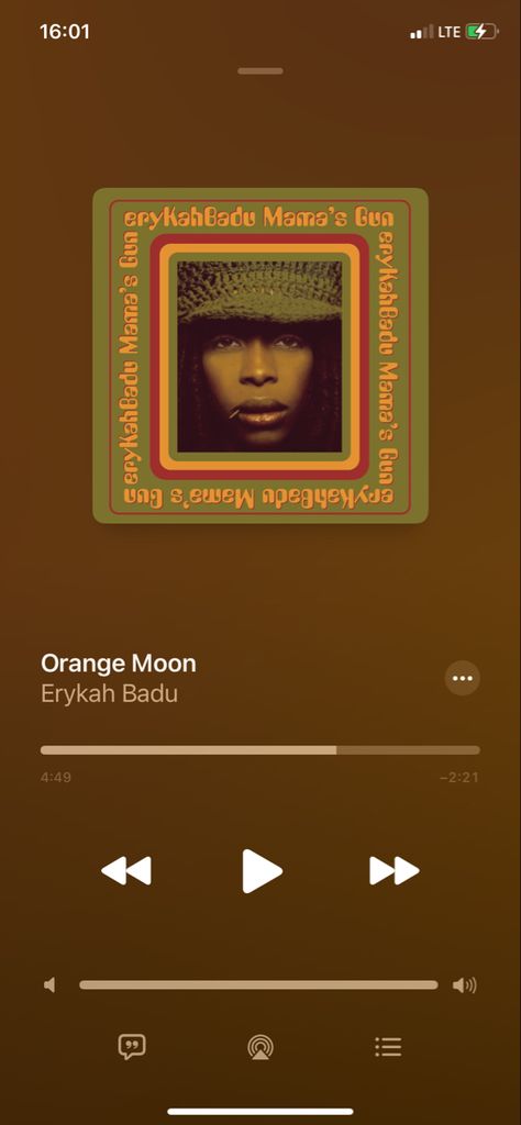 Orange Moon Erykah Badu, Erika Badu, Orange Moon, Music Nerd, Aesthetic Ig, Erykah Badu, Iphone App Layout, App Layout, Orange Aesthetic