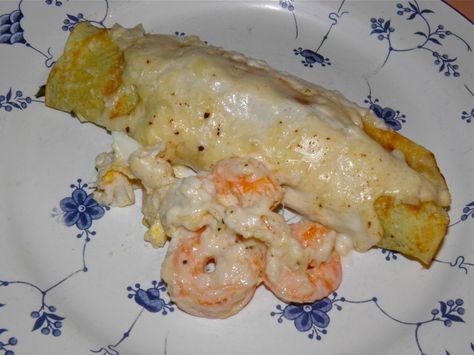 Seafood Crepes Recipe, Seafood Crepes, Crepe Recipe Savory, Grocery Shelves, Early Civilizations, Raw Shrimp, Easy Crepe Recipe, Fresh Peas, 7 Fishes