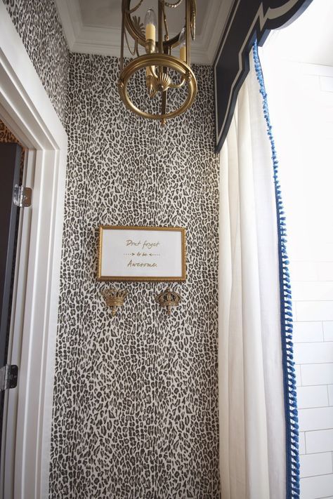 Cheetah Print Bathroom, Leopard Bedroom Decor, Wallpapered Bathroom, Leopard Bathroom, Leopard Print Bathroom, Leopard Bedroom, Animal Print Bathroom, Wallpaper Powder Room, Cheetah Wallpaper