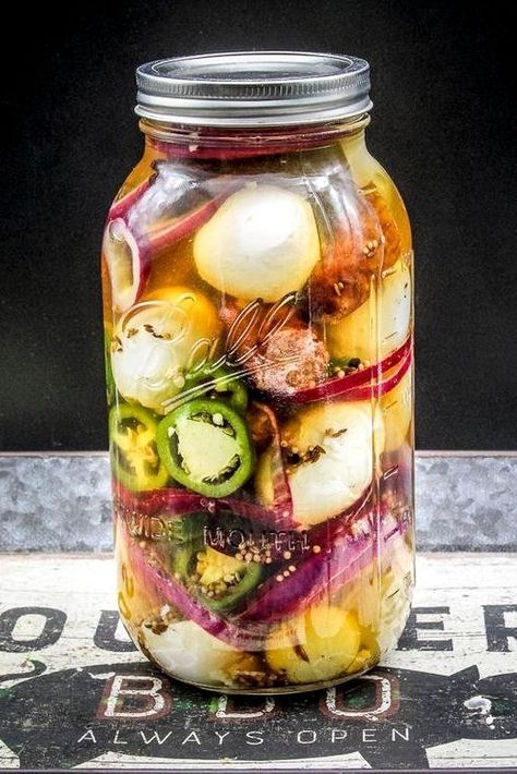 Jars of pickled eggs and sausages have long been a deer-camp staple. Pickled Eggs And Sausage Recipe, Pickled Sausage, Picked Eggs, Pickled Egg, Egg And Sausage, Pickled Eggs Recipe, Pickled Vegetables Recipe, Egg Sausage, Camp Snacks