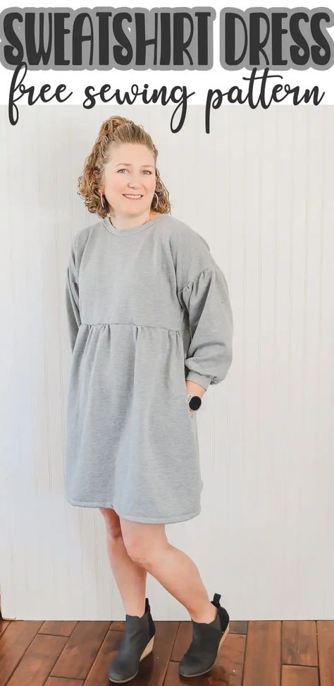 Tshirt Dress Pattern, Sweatshirt Dress Diy, Winter Sewing Patterns, Womens Patterns, Free Printable Sewing Patterns, Dress Sewing Patterns Free, Winter Sewing, Sewing Dress, Dress Patterns Free