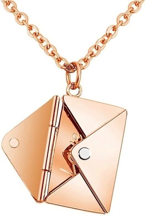 Amazon.com: Muyin Personalized Love Letter Envelope Locket Necklace,Stainless Steel Love You Engraving Secret Message Necklace Jewelry Gifts for Girlfriend Mother Wife. (Color : Rose Gold, Style : Glossy) : Clothing, Shoes & Jewelry Love Letter Envelope, Envelope Necklace, Message Necklace, Letter Envelope, Gifts For Girlfriend, Secret Messages, Christmas Lettering, Love Letter, Locket Necklace