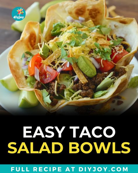 This recipe will level up your taco salad! It is packed with seasoned ground beef and delicious toppings, then drizzled with homemade sauce. It is the perfect snack or dinner meal. Homemade Taco Salad, Best Chicken Taco Recipe, Homemade Taco Sauce, Salad Bowl Recipes, Baked Tacos Recipe, Taco Salad Bowls, Tortilla Bowls, Taco Salads, Chicken Taco Recipes