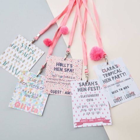 Perfect for your all girl PARTY!! Personalised fun and bright lanyards!A fabulous idea to wear for your hen night / weekend. Great way to ientify everyone too! The uses are endless and a great way to remember the fun you had! Add up to 5/6 lines of text, eg: date, Hen's name, guest names, venue, quote, anything is possible. Choose any themed background somthing that matches your event. If you would prefer to send all the details by message, please do so and just put 'see message' in all the ... Hen Fest, Hen Do Ideas, Bunting Ideas, Festival Themed Party, Hen Night Ideas, Fest Ideas, Hens Party Invitations, Hen Party Favours, Hens Party