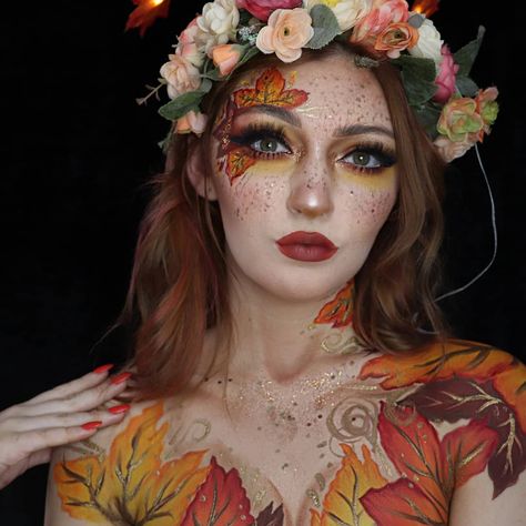 Autumn Makeup Art, Tree Makeup, Fairy Costumes, Media Makeup, Autumn Girl, Happy October, Snapchat Filter, Creative Makeup Looks, Pumpkin Witch