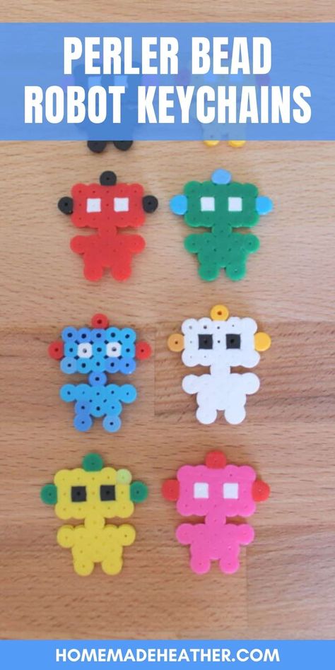 Perler Bead Keychain, Easy Craft For Kids, Kandi Cuff Patterns, Melt Beads Patterns, Chain Ideas, Robot Theme, Keychain Pattern, Bead Keychain, Keychain Craft