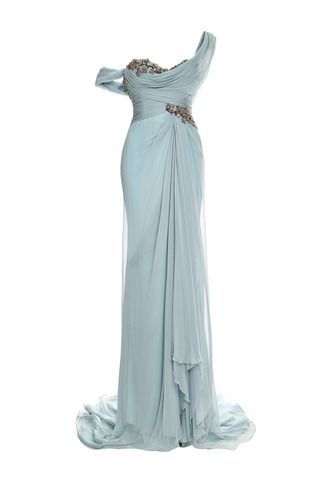 One Shouldered Chiffon Gown With Embroidered Bodice And Drape Detail by MARCHESA for Preorder on Moda Operandi 파티 드레스, Embroidered Bodice, فستان سهرة, Chiffon Gown, Gorgeous Gowns, Marchesa, Mode Vintage, Beautiful Gowns, Formal Gowns