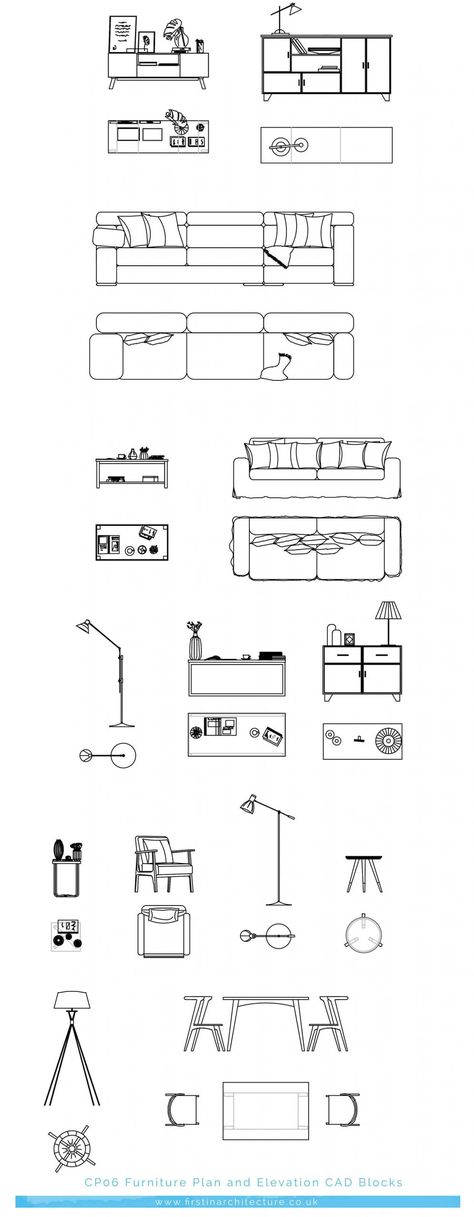 Architecture Drawing Furniture, Furniture Plans Architecture, How To Draw Furniture, Plan Section Elevation Drawings, Bedroom Elevation Drawing, Interior Elevation Drawing, Furniture In Plan, Interior Design Presentation Layout, Section Architecture