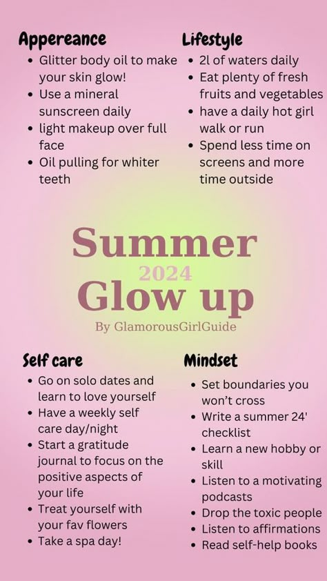 Glow Up Tips Over Summer, Glow Up Project List, How To Glow Up During Summer Break, 40 Glow Up, Glow Up Summer Routine, How To Summer Glow Up, September Glow Up Challenge, How To Have The Best Glow Up, Summer Glow Up Tips For School