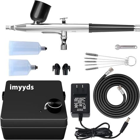 Amazon.com: imyyds 35PSI Airbrush Kit with Compressor, Stepless Adjustable Air Brush Kit with Air Compressor, Portable Airbrush Gun Kit, Single-Action Air Brushes for Painting (Black-2) : Arts, Crafts & Sewing Brushes For Painting, Tattoo Cake, Auto Graphics, Airbrush Machine, Painting Nails, Brush Sets, Painting Tattoo, Metal Cups, Air Brush