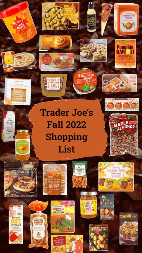 Trader Joe’s Fall 2022 Shopping list! Bring on the #pumpkin! Trader Joe’s Fall 2023, Trader Joe’s Fall Items, Trader Joe’s Pumpkin, Trader Joes Fall 2023, Fall Trader Joe’s, Trader Joes List, Romanticize Fall, Birnam Wood, Pumpkin Food