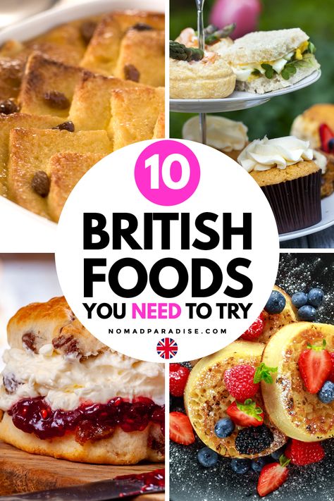 18 British foods you need to try when you visit Great Britain. A list of the best dishes and foods in the British cuisine! A foodie travel guide to the beautiful country of Britain. What to eat in Britain, what to eat in London, what to eat in the United Kingdom, Great Britain travel tips, Britain food guide, Britain trip planning, British cuisine. #nomadparadise English Lunch Ideas, English Breakfast Ideas, British Lunch, British Food Traditional, British Pudding, British Sweets, British Foods, English Recipes, Welsh Recipes