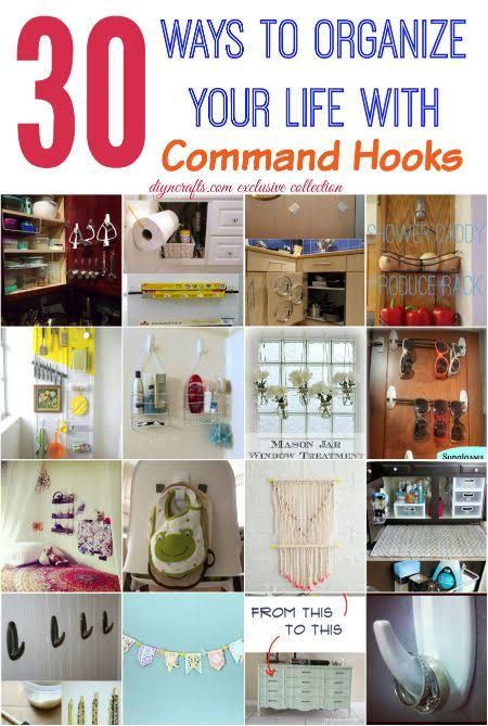 30 Wonderful Ways to Organize your Life with Command Hooks {Round up} Command Hooks Ideas, Diy Hooks, Ways To Organize, Command Hooks, Household Organization, Declutter Your Home, Command Strips, Organize Your Life, Diy Organization