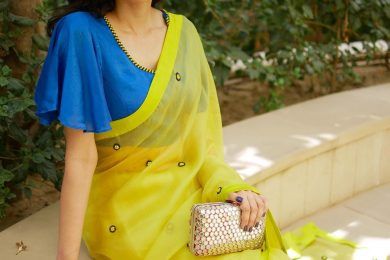 Add A Contemporary Touch To Your Saree Blouse Look With A Bell Sleeve Blouse Saree Styling, Blouse Designs Catalogue, Diana Penty, Blouse Design Images, Sari Blouse Designs, New Blouse Designs, Indian Saree Blouses Designs, Silk Saree Blouse Designs, Blouse Designs Indian