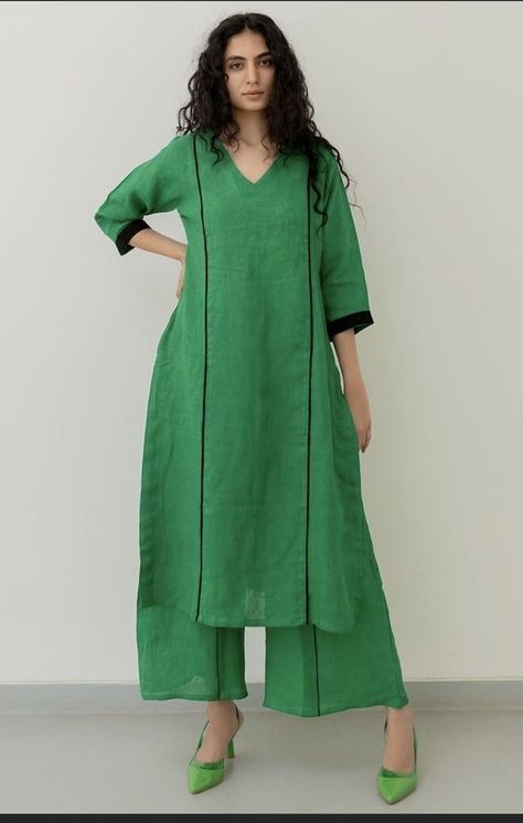 Ajrakh Aline Kurti, Knot Kurti Designs, Aline Suits Design, Aline Kurta Designs, Khadi Kurta Designs, Neck Design For Kurta, Cotton Kurti Designs Summer, Cotton Kurta Designs, Summer Kurti Designs