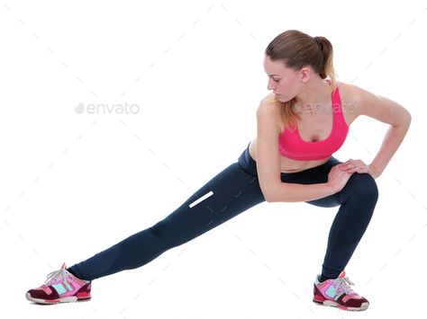 Young woman stretching leg muscles by mimagephotography. Horizontal portrait of a young woman stretching leg muscles on isolated white background#leg, #muscles, #mimagephotography, #Young Women Stretching Reference, Stretching Arms Pose Reference, Woman Stretching Drawing Reference, Muscle Flex Pose Women, Stretching Poses Reference, Lower Body Static Stretching, Stretches For Legs, Leg Reference, M Image