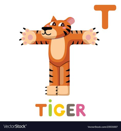 T Is For Tiger, Cute Animal Vector, Alphabet Crafts Preschool, Alphabet Drawing, Alphabet Kindergarten, Phonetic Alphabet, Alphabet Crafts, Phonics Kindergarten, Kids English