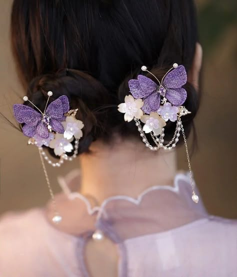 Chinese Hair Pins, Side Hair Clip, Butterfly Hairpin, Hair Tool Set, Butterfly Hair Accessories, Hanfu Hair, Pop Jewelry, French Twists, Side Hair