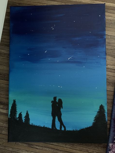 Canvas Painting Ideas Romantic, Painting Of A Couple In Love, Loving Couples Painting, Acrylic Painting For Couples, Canvas Drawing Couple, Canvas Painting Couple Love, Couple Painting Silhouette, Canvas Painting Of Couples, Easy Paintings Couple