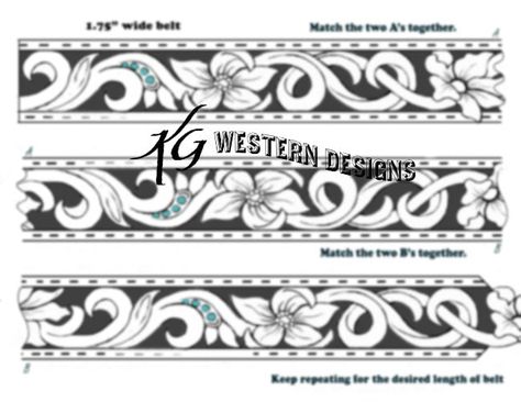 Leather Belt Designs Pattern, Western Tooling Tattoo, Leather Belt Patterns, Leather Design Pattern, Leather Tooling Patterns Printable, Flower Stencil Patterns, Belt Pattern, Flowers Vines, Leather Tooling Patterns