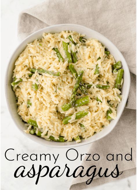 Orzo And Asparagus, Orzo Asparagus, Creamy Orzo, Creamy Asparagus, Orzo Recipes, Rice Recipes For Dinner, Easy Side Dish, Risotto Recipes, Asparagus Recipe