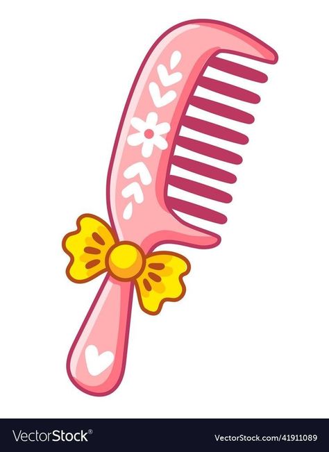 Comb Illustration, Cute Vector Illustration, Hair Clipart, Basket Drawing, Hairstyle Hairstyle, Cute Vector, Pink Hair Bows, Girls With Black Hair, Preschool Arts And Crafts