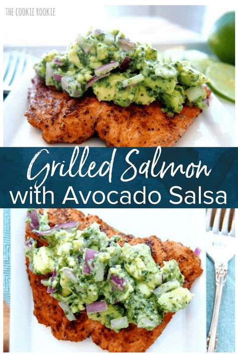 Grilled Salmon with Avocado Salsa (Healthy Whole30 Salmon Recipe!) is the BEST Salmon Recipe and just happens to be Whole30 approved! Spice rubbed Grilled Salmon recipe with creamy Avocado Salsa is one of the best salmon recipes you'll ever try. Healthy, flavorful, EASY, and so delicious. #thecookierookie #salmon #whole30 Rumchata Recipes Shots, Whole Salmon Recipe, Whole30 Salmon Recipes, Whole30 Salmon, Recipe With Avocado, Grilled Salmon Recipe, Rumchata Recipes, Salmon With Avocado, Best Salmon Recipe