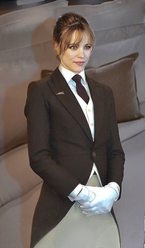 Suits Rachel, Butler Costume, Butler Outfit, Air Stewardess, Women In Tie, Stewardess Uniform, Menswear Women, Secretary Outfits, Women Necktie