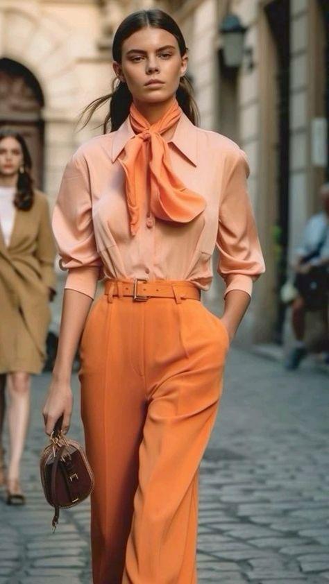 Peach Clothes, Coral Outfit, Black Elephant, Monochromatic Fashion, Leather Suitcase, Orange Outfit, Italy Outfits, Classy Fashion, Fashion Mistakes