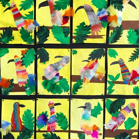 Rainforest Crafts, Rainforest Project, Rainforest Activities, Jungle Crafts, Rainforest Birds, Rainforest Theme, Jungle Thema, Brazil Art, Kindergarten Art Projects