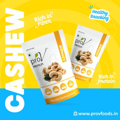 Discover the Exquisite Taste of ProV Premium Cashews! 🌰 Our delicious and nutritious cashews are meticulously handpicked from the choicest orchards to bring you the ultimate snack that you deserve. 😍🌿 #prov #provfoods #provnutrition #almonds #pista #cashew #nuts Snack Ads, Snack Design, Packaging Template Design, Ads Creative Advertising Ideas, Sanjeev Kapoor, Social Media Branding Design, Drinks Packaging Design, Logo Design Inspiration Creative, Food Banner