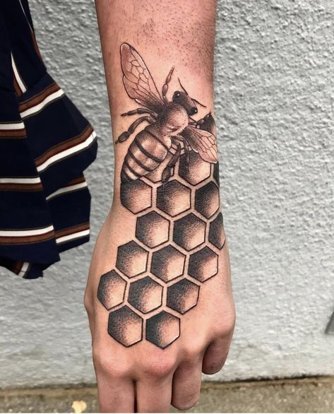 Geometric Honeycomb Tattoo, Geometric Hexagon Tattoo, Hive Tattoo, Honeybee Tattoo, Arm Wrap Tattoo, Hexagon Tattoo, Honey Bee Tattoo, Honeycomb Tattoo, Flower Of Life Tattoo