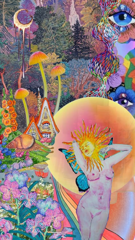 Trippy Fairy Art, Shroom Art Trippy, Phsycadellic Art Trippy, Physcedelic Art, Psydelic Art, Trippy Landscape Art, Mushroom Tripping Art, Phycedelic Art Hippie, Psycodelic Aesthetic