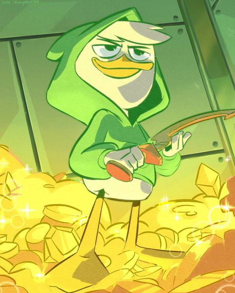 Khion Yohann on Twitter: "You like nerd stuffs, I like GOLD!" Green Bean with his loot. 💚💰💎  A dream come true art in  COOL-laboration with 2 of my favorite artists! @sharkgill_ did the inking and  @miyakoriee did the coloring and additional backgrounds!  #ducktales #ducktalesfanart #collaboration… https://t.co/bdLcWHSKWO" Survival Day, Louie Duck, Rainbow Cartoon, Uncle Scrooge, Ducktales 2017, Disney Ducktales, Dark Wings, Simple Character, Disney Duck