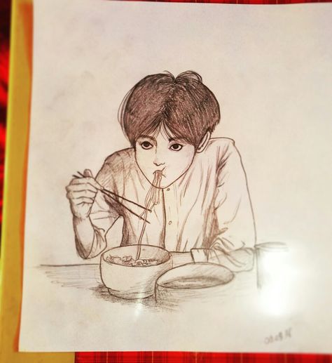 || Korean boy eating korean noodles || Eating Noodles Drawing, Eating Sketch, Eating Drawing, Drawing Perspective, Noodle Art, Korean Noodles, Cool Pencil Drawings, Architecture Drawing Art, Illustration Art Drawing