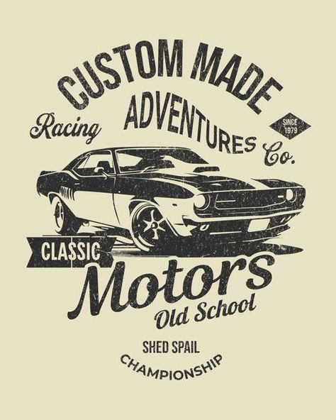 Tees Design, Screen Painting, Design Techniques, Print Design Art, Graphic Projects, Retro Car, Classic Motors, Publication Design, Car Illustration