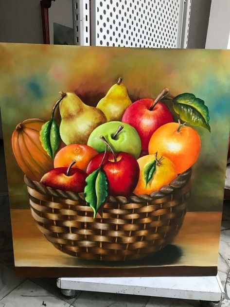 Basket Of Fruits Painting, Fruit Basket Painting, Fruit Basket Drawing, Nature Sketches Pencil, Easy Landscape Paintings, Basket Drawing, Fruits Drawing, Color Drawing Art, Jazz Art