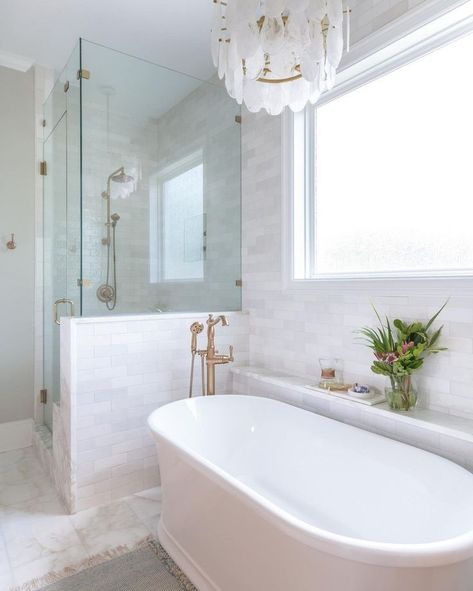 Master Bathrooms 2023 Trends Farmhouse, Master Bath Inspiration 2023, Master Bathrooms With Walk In Showers And Soaking Tub, Masterbath Ideas 2023, Master Bath Remodel Ideas 2023, Tub And Shower Side By Side, Shower Next To Tub, Coastal Master Bath, Tub In Shower Area