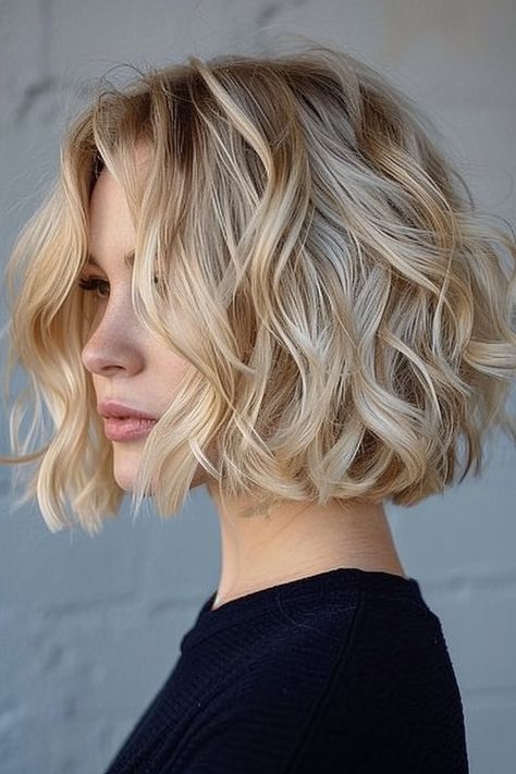 Blonde Locken: 48+ Styles » Lange, blonde Locken ✓ Mittellange, gewellte Locken ✓ Blonder Bob mit leichten Wellen ✓ Lockiger Beach Wave Stil ✓ Blonde Dauerwelle [ ➳ Jetzt inspirieren lassen! ] Curly Blonde Bob, Bob Beach Waves, Beach Wave Bob, Blonde Wavy Bob, Blonde Curly Bob, Choppy Bobs, Blonde Wavy Hair, Beach Wave, Female Hair