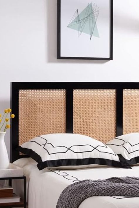 Rattan furniture - minimalist home decor - Natural furniture - Nordic interior design - Nordic aesthetic - Fall home decor - Cozy home aesthetic - Bedroom inspo Vienna Cane Twin Headboard Platform, Black/Natural Cane Headboard, Rattan Bed, Rattan Headboard, Caned Headboard, Twin Headboard, Fall Staples, Contemporary Bedroom Decor, Minimalist Home Decor, Contemporary Bedroom