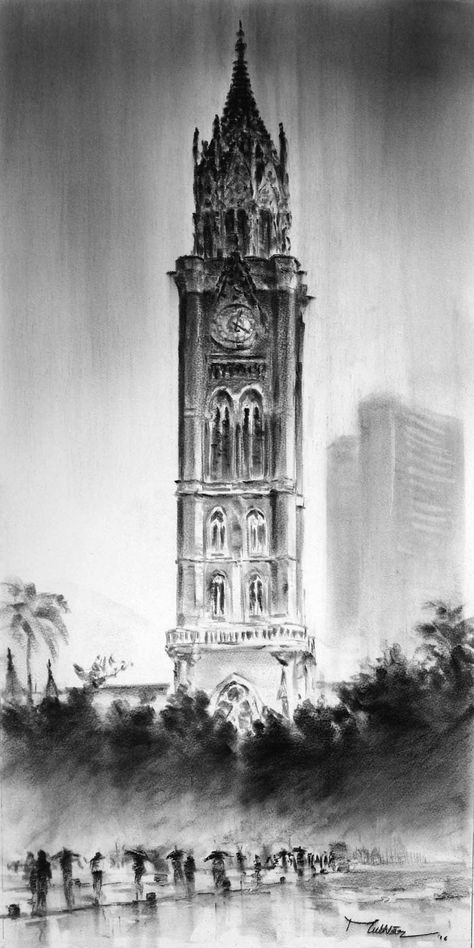 Charcoal on paper / 14 x 28 in Charcoal Architecture Drawing, Charcoal Cityscape, Charcoal Architecture, Char Minar, Charcoal Landscape, Charcoal Sketching, Drawing Sculpture, Sculpture Pottery, Charcoal Painting